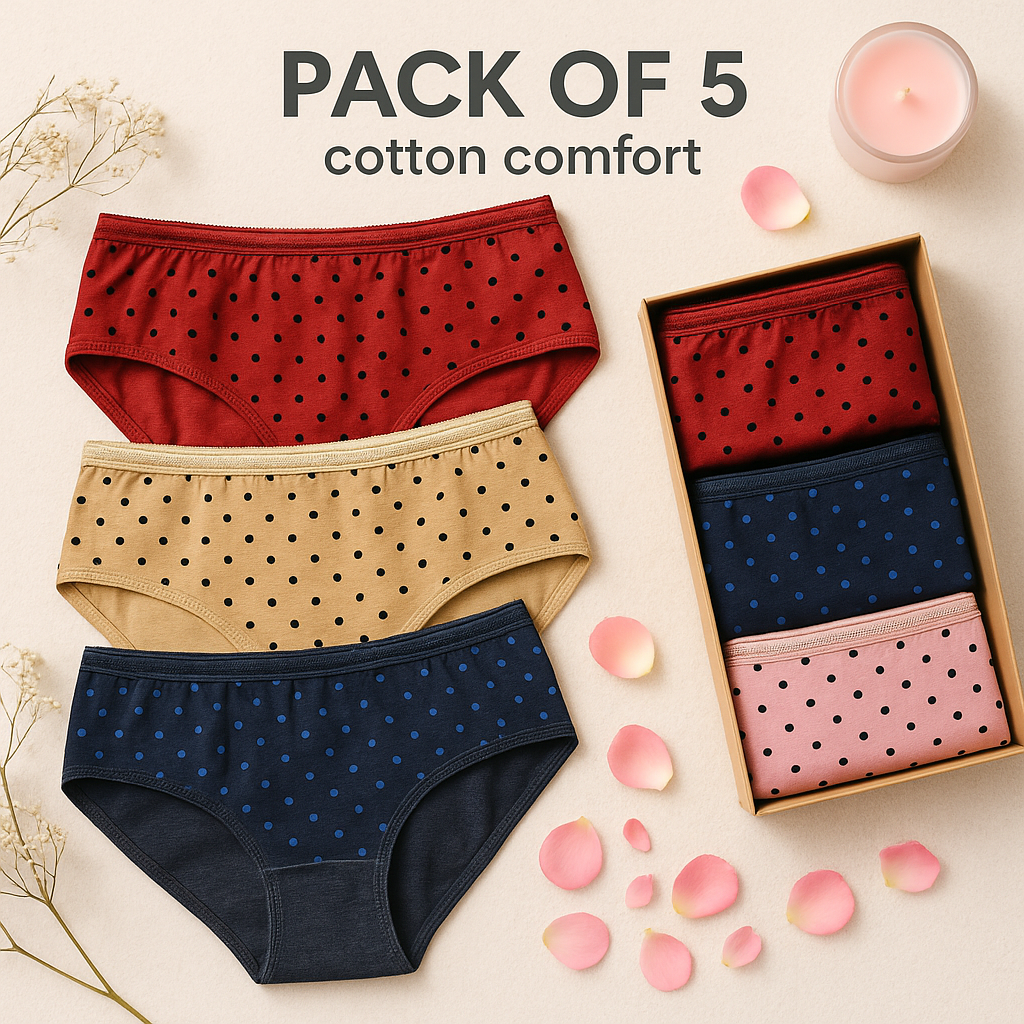 5-Pack Polka Dot Cotton Comfort Panties