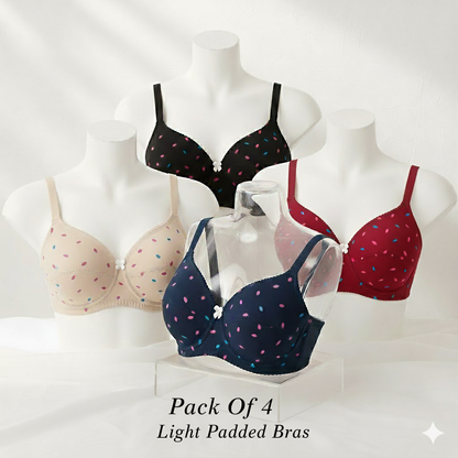 Pack Of 4 Light Padded Cotton Printed Soft & Breathable Bra