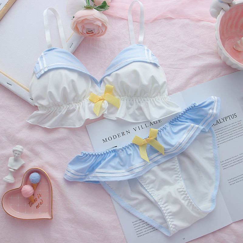 Kawaii Sailor-Style Lingerie Set - Cute Ruffle Bra & Panty