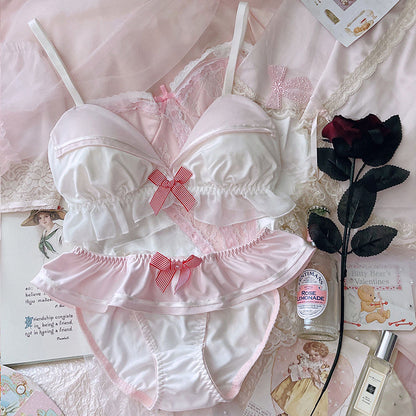 Kawaii Sailor-Style Lingerie Set - Cute Ruffle Bra & Panty