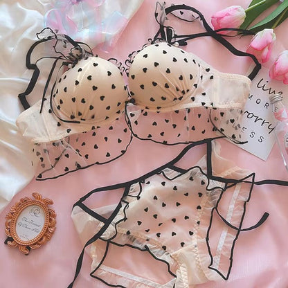Dotted Heart Sheer Bralette & Strappy Panty ✨