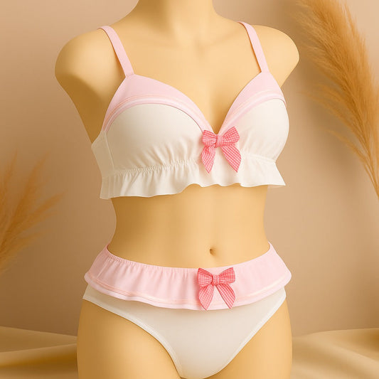Kawaii Sailor-Style Lingerie Set - Cute Ruffle Bra & Panty