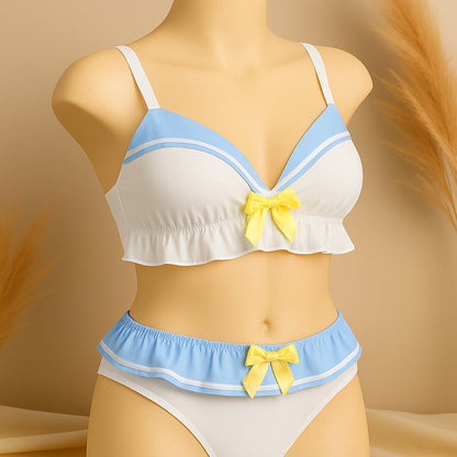 Kawaii Sailor-Style Lingerie Set - Cute Ruffle Bra & Panty
