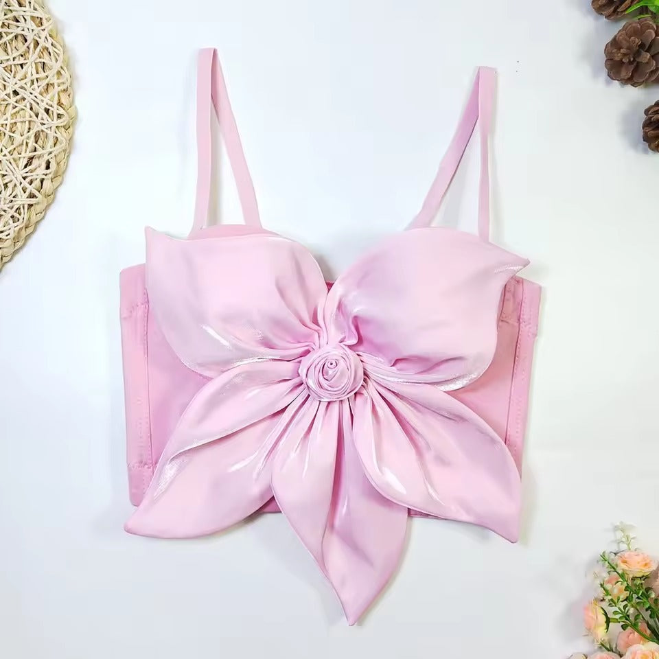 Bow Flower Bra Top – Soft Padded, Adjustable, Elegant Party Wear Top for Girls & Women